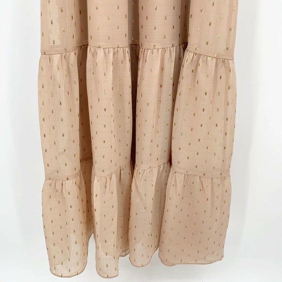 Express Ruffle Maxi Dress Size S Metallic Clip Dot V Neck Faux Wrap Sleeveless - Picture 5 of 9